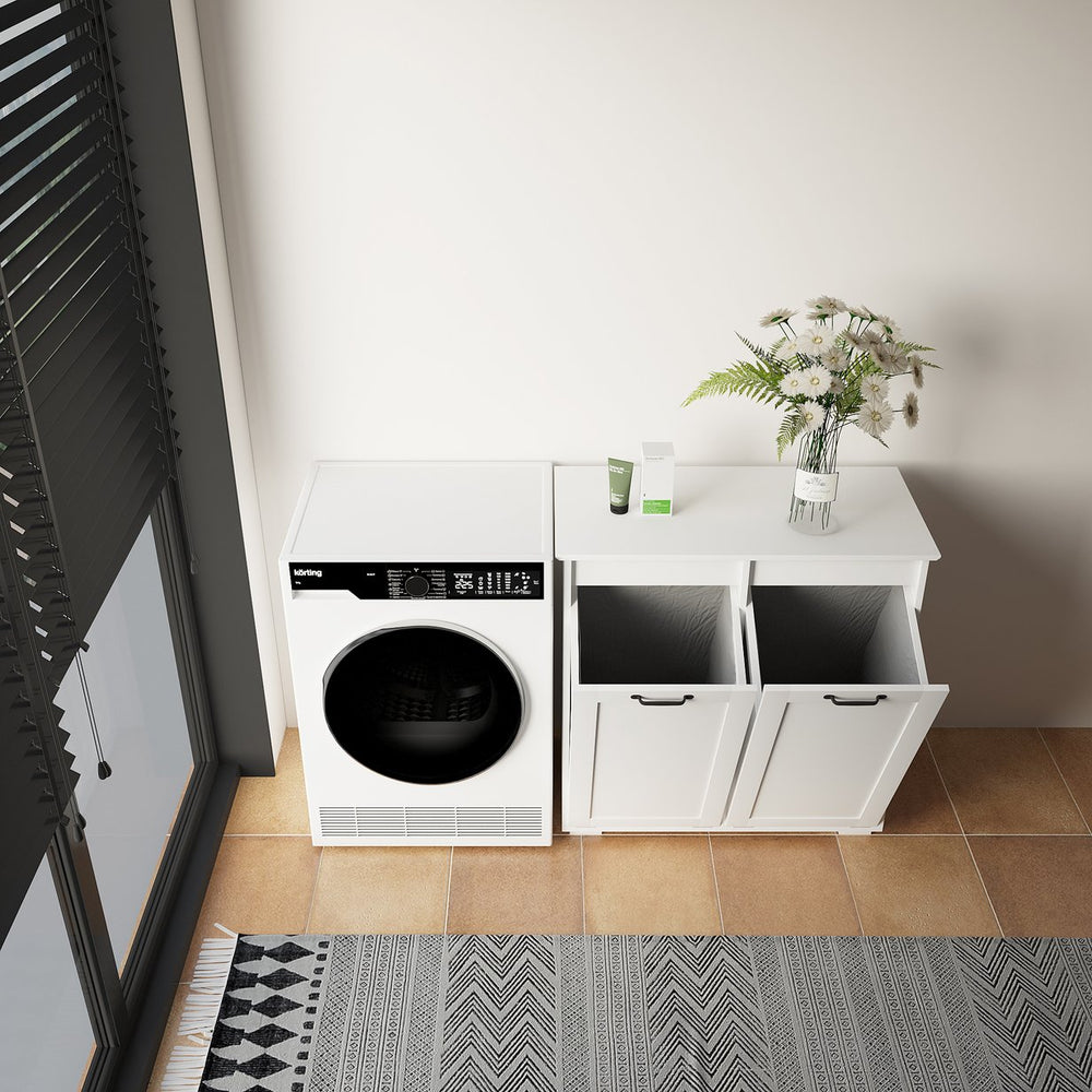 English Elm Laundry Cabinet Double Hampers with 2 Removable Liner Bags, Divided Sorting, Melamine Finish Storage W331P206345