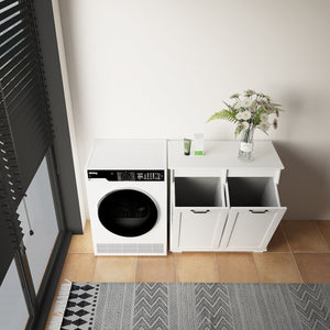 English Elm Laundry Cabinet Double Hampers with 2 Removable Liner Bags, Divided Sorting, Melamine Finish Storage W331P206345