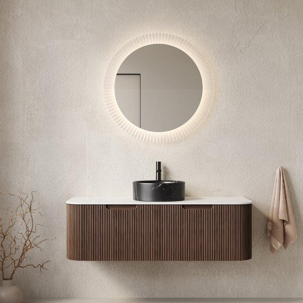 English Elm Dina Floating Bathroom Vanity with Crystal Glass Basin and Sintered Stone Top Black,Carrara White,Walnut W2615S00713