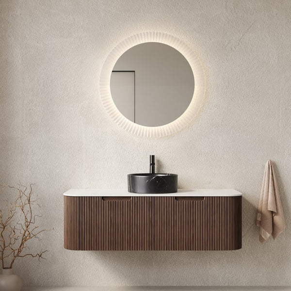 English Elm Dina Floating Bathroom Vanity with Crystal Glass Basin and Sintered Stone Top Black,Carrara White,Walnut W2615S00713