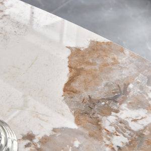 English Elm Table And Chair Set - Elegant 4-Seater Sintered Stone Dining Table With White Pu Chairs For Comfort W1151S04206-GIGA