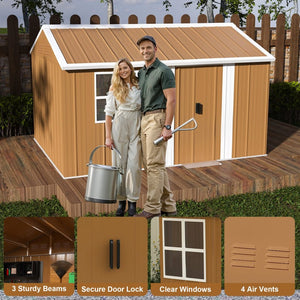 English Elm 12x8 Galvanized Steel Outdoor Storage Shed Weatherproof Backyard Tool Organizer W2700P344178