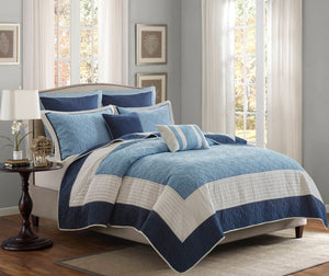 English Elm 7-Piece Full/Queen Quilt Set Navy with Euro Shams & Decorative Pillows, Brushed Microfiber Comfort Multicolor 15.35 L x 17.72 W x 9.45 H B035P408224