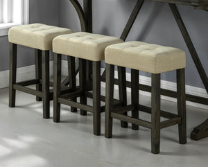 English Elm Modern Brown Dining Table Set with USB-A & USB-C Ports, 3 Biscuit-Tufted Stools, Space-Saving Elegance B011P302805