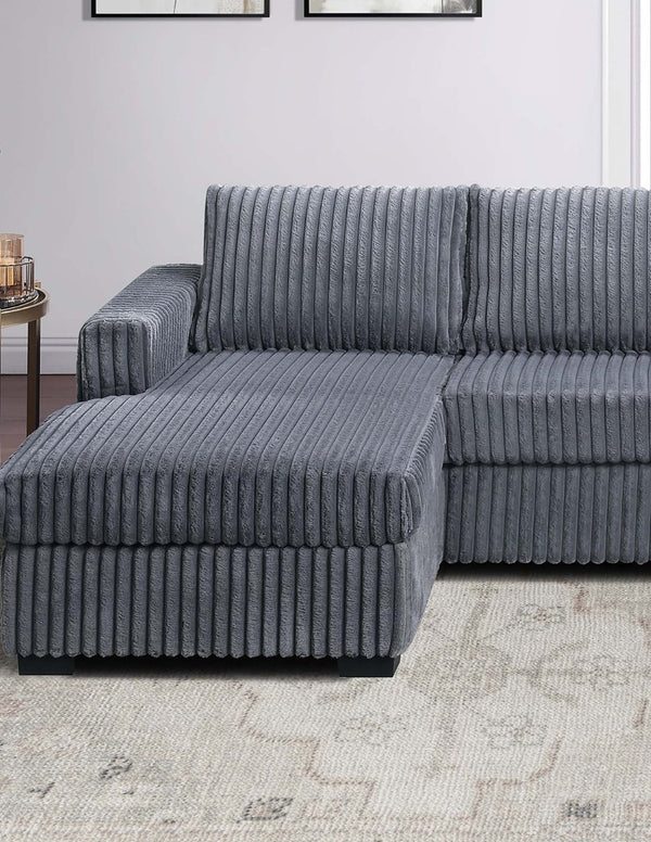 English Elm Black Jumbo Corduroy U-shaped Sectional Sofa Seats Four with Dual Chaise Lounge Dark Gray B011S02220