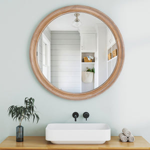 English Elm 27.5-Inch Round Wall Mirror – Rustic Farmhouse Decor With Distressed Whitewash Frame For Any Room W2295P339108