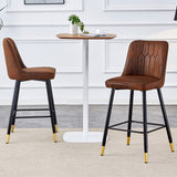 English Elm Brown Suede Skin Velvet Bar Stool - Black Metal Legs With Gold Spray Decoration.Set Of 2 Chairs.Brown,Bar Stool,Black Spray,