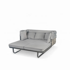English Elm 57" Outdoor Patio Daybed with Retractable Sunshade Canopy, Rattan Accents, Water-Repellent Fabric, Durable Iron Frame Grey N719Z000150E