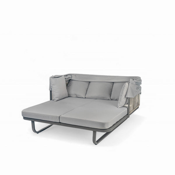 English Elm 57" Outdoor Patio Daybed with Retractable Sunshade Canopy, Rattan Accents, Water-Repellent Fabric, Durable Iron Frame Grey N719Z000150E