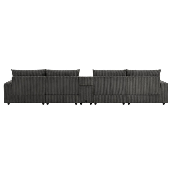 English Elm [video]141.5*64'' Corduroy U-shaped Sectional with Bluetooth Speakers and Ottoman N723S0756E