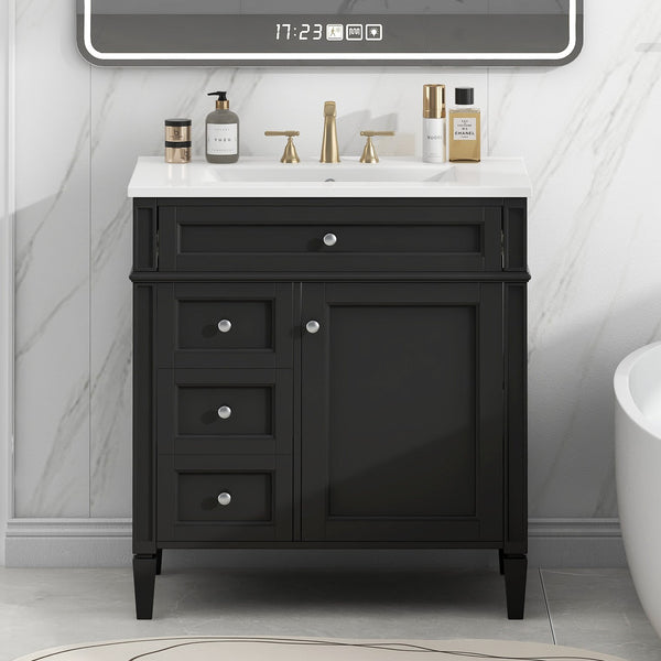 English Elm 30'' Modern Bathroom Vanity With Ceramic Sink & Soft-Close Drawers - Stylish Storage Solution! N710P206904B