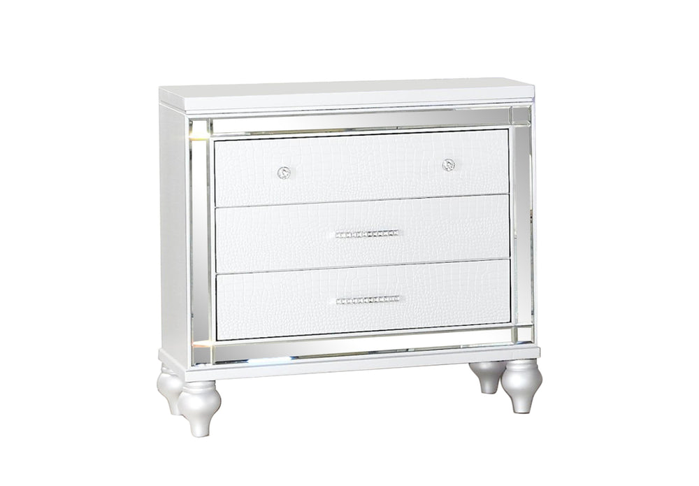 English Elm Sterling Glam 3-Drawer Nightstand White with Beveled Mirror, Crocodile Texture & Crystal Handles G150108475