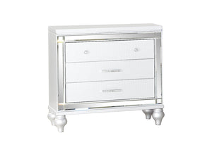English Elm Sterling Glam 3-Drawer Nightstand White with Beveled Mirror, Crocodile Texture & Crystal Handles G150108475