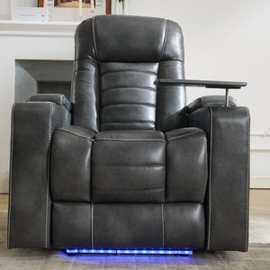 English Elm P42 Power Recliner with Led Lighting Wireless Charging and Faux Leather Home Theater Seat W1805P211241