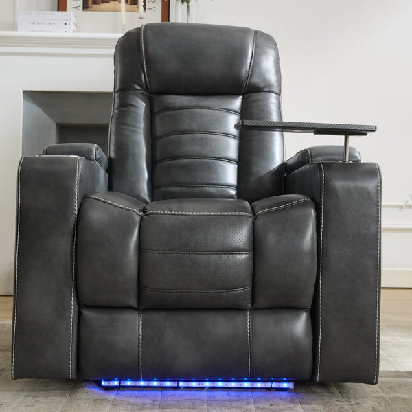 English Elm P42 Power Recliner with Led Lighting Wireless Charging and Faux Leather Home Theater Seat W1805P211241