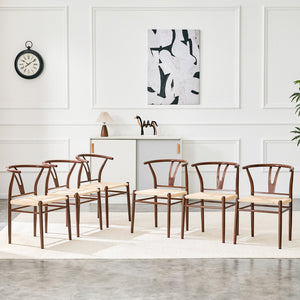 English Elm Wesborn Wishbone Iron Dining Chair Set of 6 with Hand Woven Rope Seat Medieval Style Brown W2920S00140