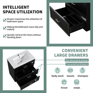 English Elm 30 Inch Bathroom Vanity With Ceramic Sink Combo - Modern Black Freestanding Storage Cabinet Set W1550S00047