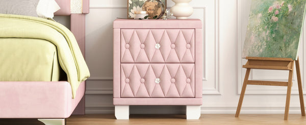 English Elm Elegant Velvet Upholstered Nightstand with Crystal Knobs Tufted Glam Bedside Storage Pink N733P210398H