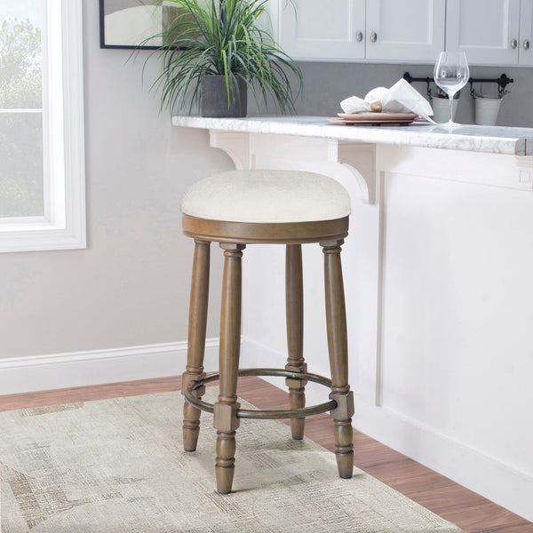 English Elm AGODY 26" Counter Height Swivel Bar Stools Set of 2 with Upholstered Seats and Sturdy Rubberwood Frame Light Oak W2170P208102