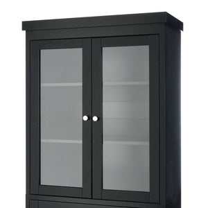 English Elm 70.1" Modern Tall Storage Cabinet with 3 Drawers, 2 Adjustable Shelves, Soft-Close Glass Doors, Gold Handles Black N729P271979B