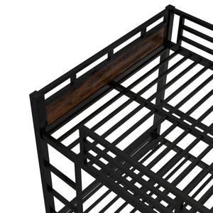 English Elm Full Metal Bunk Bed - Versatile Full-Over-Full Design With Vintage Wood Finish & Safety Fence W1580S00226