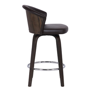 English Elm Invelle 30" Swivel Brown Faux Leather Bar Stool with Wood Back, Chrome Footrest, 250 lb Capacity B2736P268580