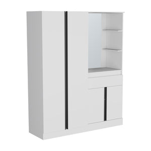 English Elm Armoire with Built-In Mirror and Ample Storage — 4 Doors, 2 Drawers, 4 Shelves, Eco-Friendly Finish White 64.57 L x 23.23 W x 5.12 H B097S00223
