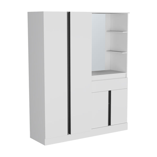 English Elm Armoire with Built-In Mirror and Ample Storage — 4 Doors, 2 Drawers, 4 Shelves, Eco-Friendly Finish White 64.57 L x 23.23 W x 5.12 H B097S00223