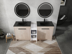 English Elm 72 Inch Freestanding Bathroom Vanity Set With Black Ceramic Sinks, Soft-Close Doors & Storage Solutions W999S00319