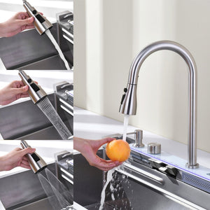 English Elm Pull-out Faucet Stainless Steel Kitchen Sink with Waterfall Spout and Digital Temp Display T3177P370631