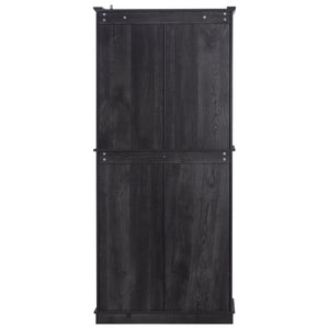 English Elm K&K 71" Tall Farmhouse Pantry Cabinet with Groove Edges, 3 Pull-Out Organizers, 6 Door Shelves Black N707P256507B