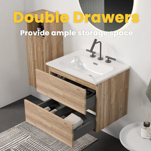 English Elm Gloria Floating Wall Mounted Oak Bathroom Vanity with Integrated Ceramic Sink Storage W1865S00195