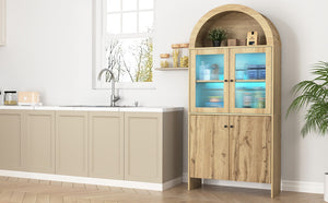 English Elm Natural Wood Grain Mdf Dome Cabinet with Led Lighting for Snack and Beverage Storage W3226P279091