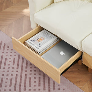 English Elm 86.61 Modern Teddy Fabric Sofa Bed with Storage, Solid Wood Frame, Gold Legs, 500lb Capacity Beige W1278S00070