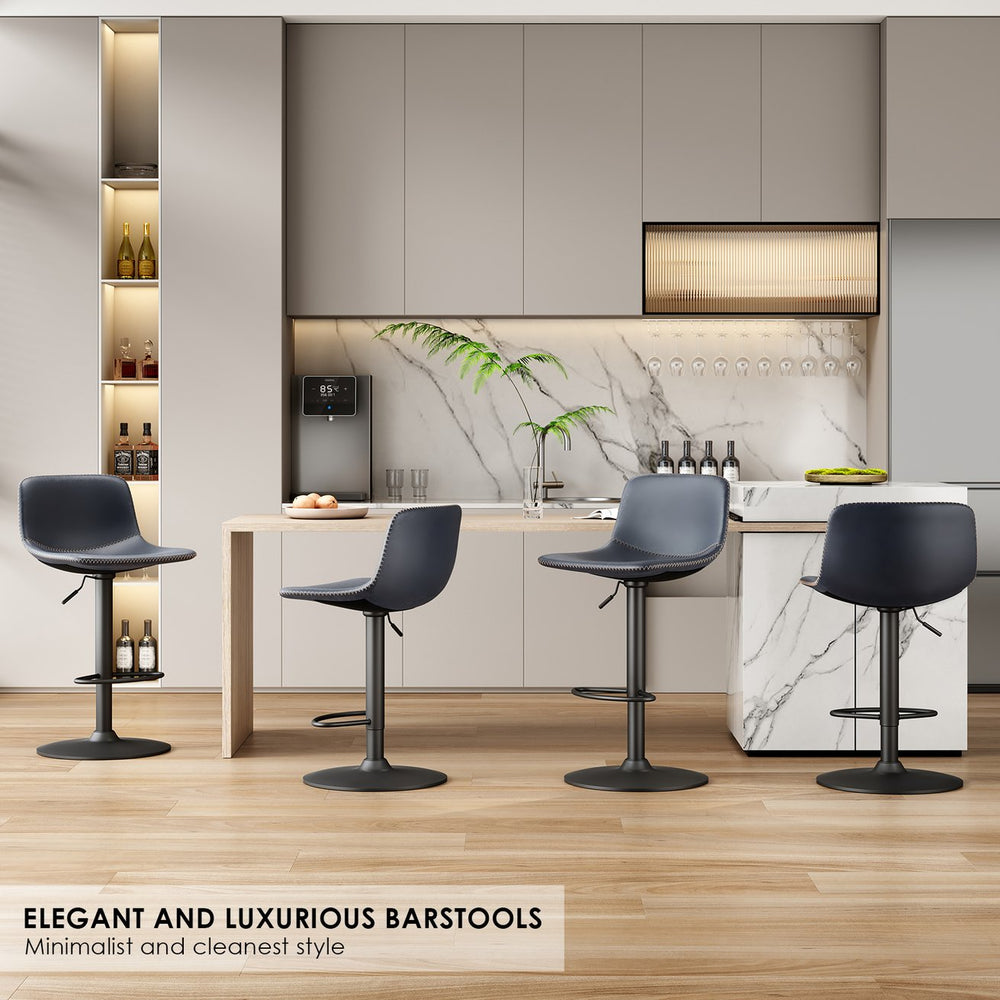 English Elm Adjustable Blue Mid Century Swivel Bar Stools Set of 2 — PU Leather Industrial Counter Chairs, 350 lb Capacity T3623P360855