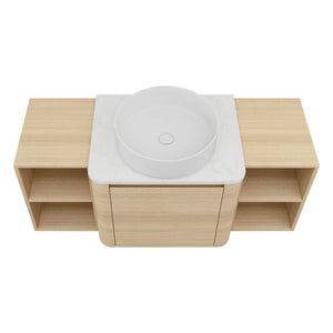 English Elm 48'' Wall-Mounted Bathroom Vanity With Elegant Ceramic Sink, Soft-Close Door & Open Storage Shelves W999S00469