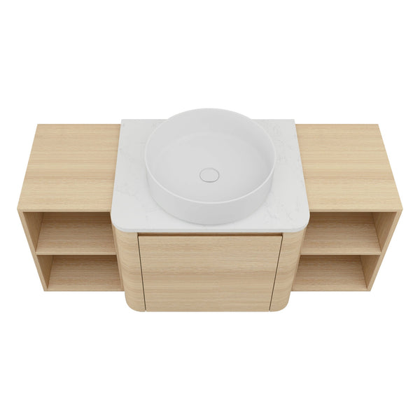 English Elm 48'' Wall-Mounted Bathroom Vanity With Elegant Ceramic Sink, Soft-Close Door & Open Storage Shelves W999S00469