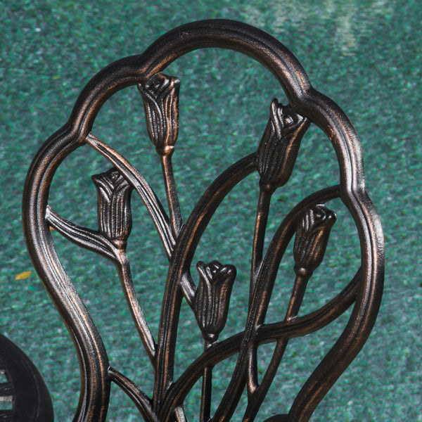 English Elm Christopher Knight Home® - NASSAU Cast 3PC Bistro Set – Vintage Tulip Design Cast Aluminum Table & Two Chairs for Charming Patio Relaxation Copper 24360.00COPPER