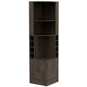 English Elm Seattle Tall Bar Cabinet with Eight Bottle Cubbies Open Shelving and Enclosed Storage B128P322509