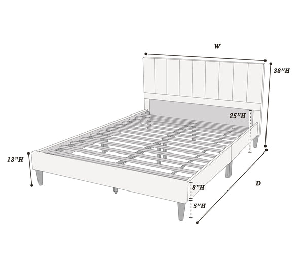 English Elm 1pc Eastern King Size Bed Gray Vertical Tufted Polyfiber Headboard Platform Slatted Frame Durable Modern Elegance B011P243675