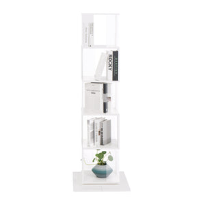 English Elm 5 tier rotating bookshelf with 360° swivel, large-capacity wood veneer rack with acrylic shelves and anti-tip base White W409P167480