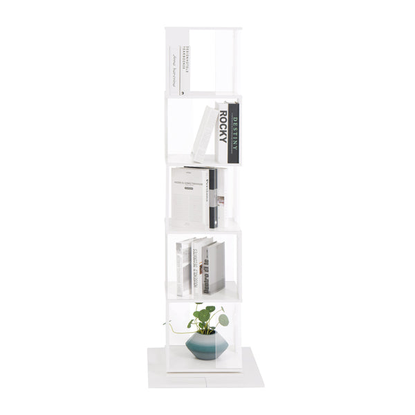 English Elm 5 tier rotating bookshelf with 360° swivel, large-capacity wood veneer rack with acrylic shelves and anti-tip base White W409P167480