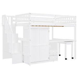 English Elm Queen Murphy Bed with Integrated Desk Cabinet Shelves Space Saving Studio Solution White N708S00014K
