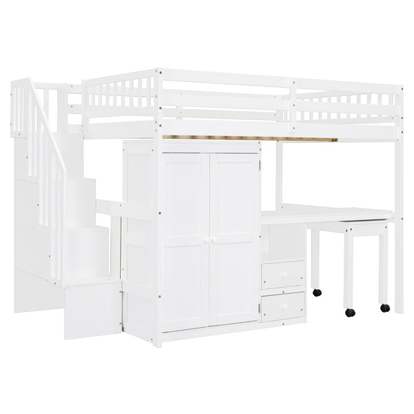 English Elm Queen Murphy Bed with Integrated Desk Cabinet Shelves Space Saving Studio Solution White N708S00014K