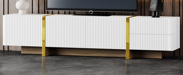 English Elm ON-TREND Fluted TV Stand for Up to 80" TVs with Cable Management, Gold Wood Legs & Ample Storage White WF531671AAK