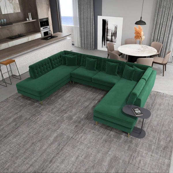 English Elm Brooke Velvet U-shaped Sectional Sofa with Block Legs for Spacious Living Rooms B183S00064