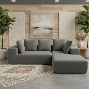 English Elm Full Foam Modular L-shaped Sectional Sofa Flannelette Upholstered with Five Throw Pillows Grey-Blue W3326S00024