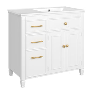 English Elm Christopher Knight Home® - 36" Freestanding 36-inch Modern Bathroom Vanity with Ceramic Sink, Ample Storage, Solid Legs, Durable Finish White N759P284623K