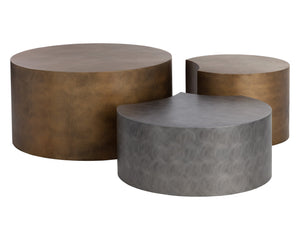 Sunpan Neo Coffee Tables Set of 3 – Staggered Heights, Unique Handcrafted Designs in Antique Brass & Nickel