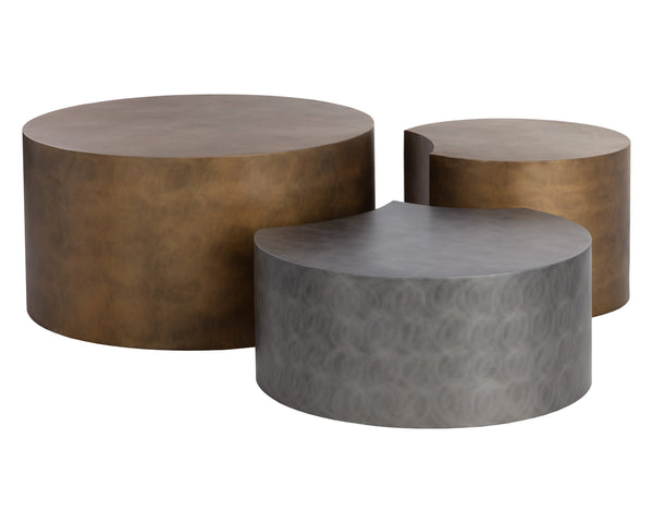 Sunpan Neo Coffee Tables Set of 3 – Staggered Heights, Unique Handcrafted Designs in Antique Brass & Nickel